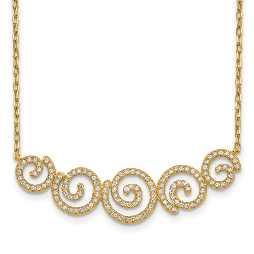 Sterling Shimmer Sterling Silver Gold-tone Flash Gold-plated 133 Stone CZ Swirls Necklace with Extender, 2"