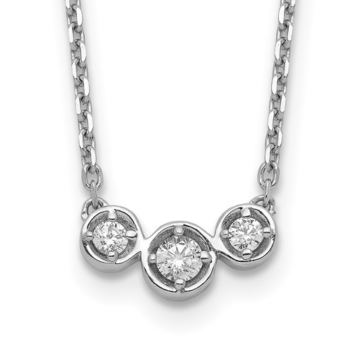 Sterling Shimmer Sterling Silver Rhodium-plated 3 Stone CZ Necklace with 2 Inch Extender, 16"