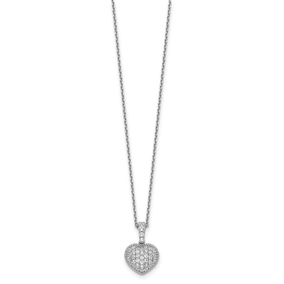 Sterling Shimmer Sterling Silver Rhodium-plated 16 inch 40 Stone Heart CZ Necklace with 2 inch extender