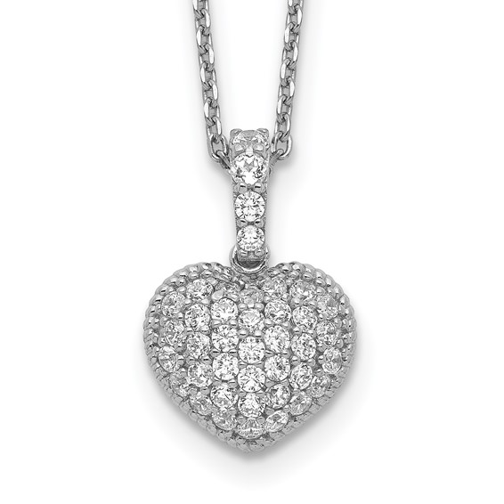 Sterling Shimmer Sterling Silver Rhodium-plated 16 inch 40 Stone Heart CZ Necklace with 2 inch extender