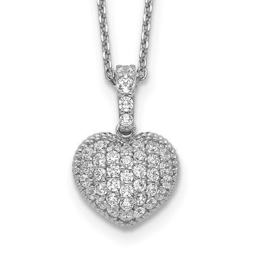 Sterling Shimmer Sterling Silver Rhodium-plated 40 Stone Heart CZ Necklace with 2 Inch Extender, 16"