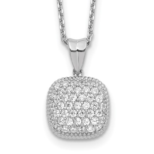 Sterling Shimmer Sterling Silver Rhodium-plated 49 Stone Square CZ Necklace with 2 Inch Extender, 16"
