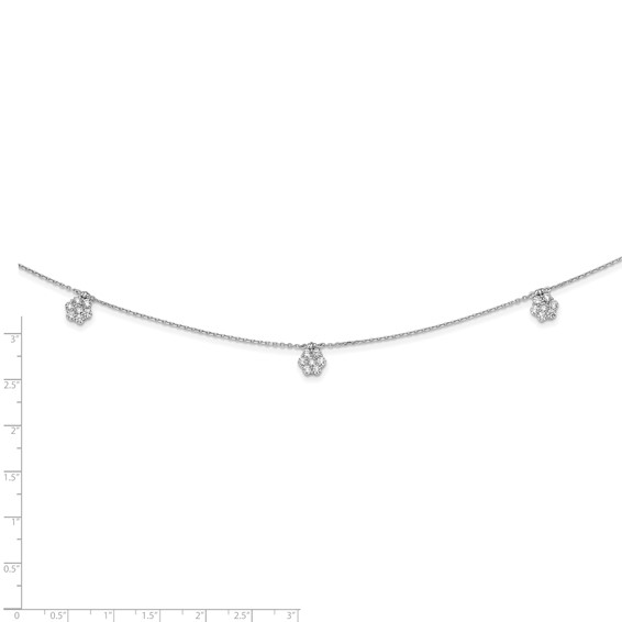 Sterling Shimmer Sterling Silver Rhodium-plated 28 inch 49 Stone 7 Flower Stations CZ Necklace