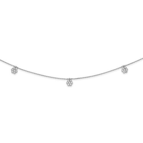 Sterling Shimmer Sterling Silver Rhodium-plated 49 Stone 7 Flower Stations CZ Necklace, 28"