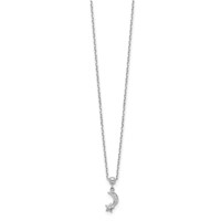 Sterling Shimmer Sterling Silver Rhodium-plated 4 Stone Moon and Star CZ Necklace with 2 Inch Extender, 16" view 2