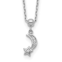 Sterling Shimmer Sterling Silver Rhodium-plated 4 Stone Moon and Star CZ Necklace with 2 Inch Extender, 16" view 1