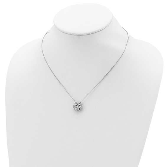 Sterling Shimmer Sterling Silver Rhodium-plated 15.75 inch 55 Stone Flower CZ Necklace with 2 inch extender