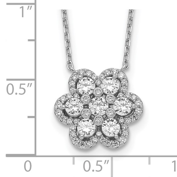 Sterling Shimmer Sterling Silver Rhodium-plated 15.75 inch 55 Stone Flower CZ Necklace with 2 inch extender