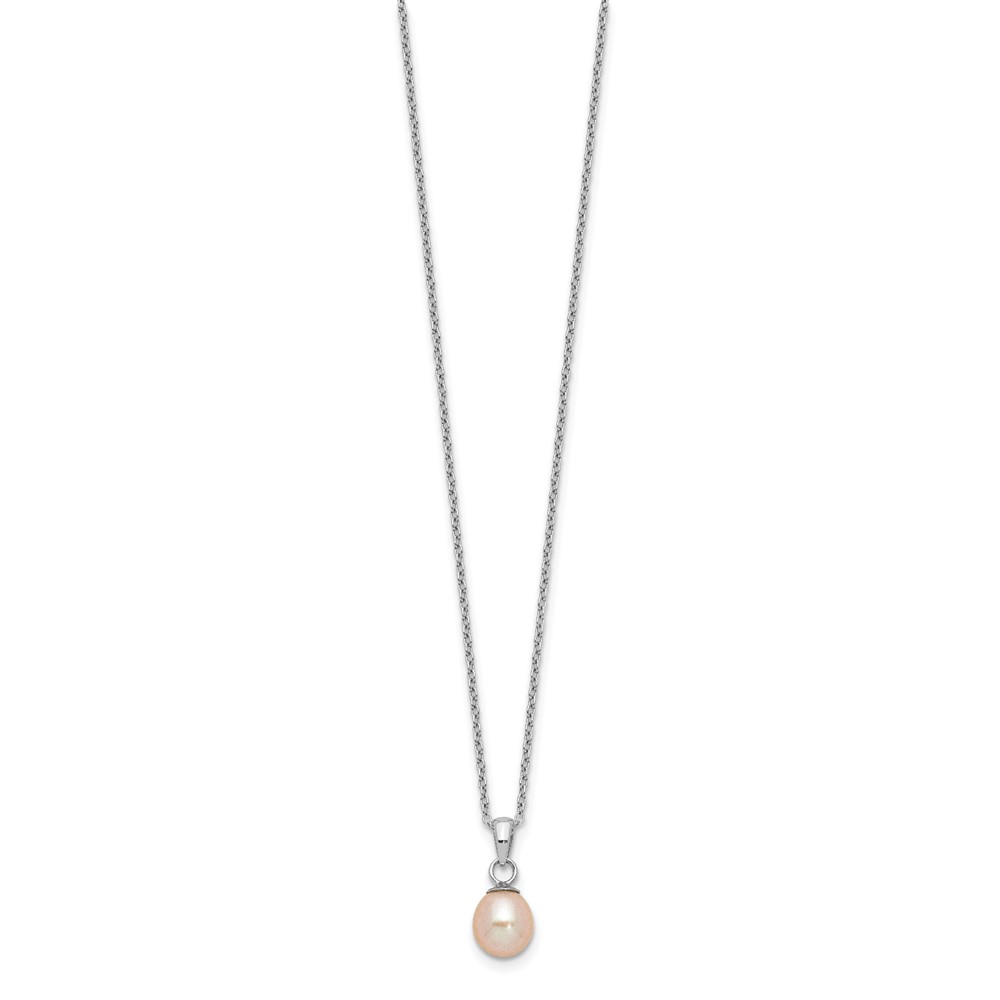 Sterling Silver Rhodium-plated 6-7mm Pink Teardrop Freshwater Cultured Pearl 17 inch Necklace and Button Post Earrings Set (QG5657SET)