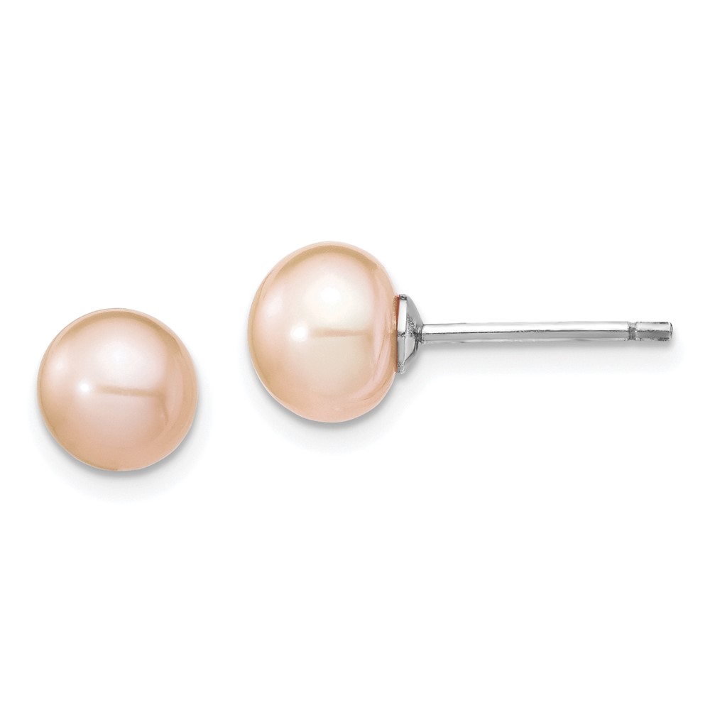 Sterling Silver Rhodium-plated 6-7mm Pink Teardrop Freshwater Cultured Pearl 17 inch Necklace and Button Post Earrings Set (QG5657SET)