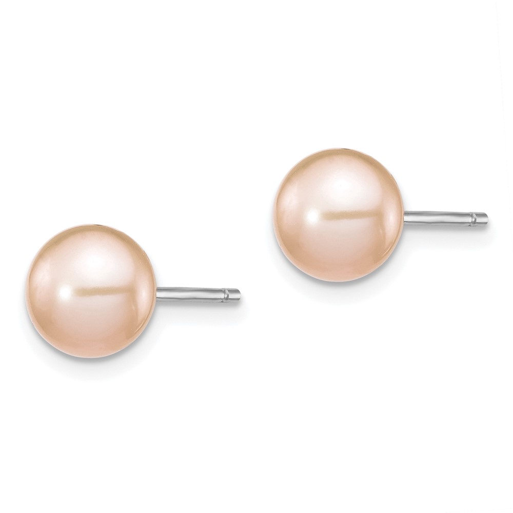 Sterling Silver Rhodium-plated 6-7mm Pink Teardrop Freshwater Cultured Pearl 17 inch Necklace and Button Post Earrings Set (QG5657SET)