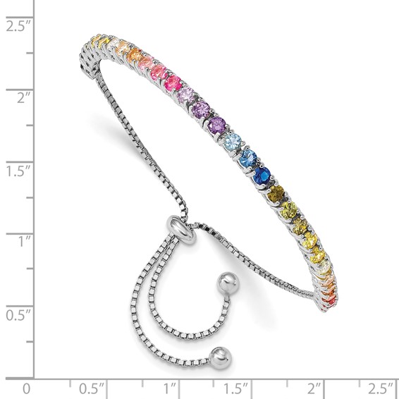 Prizma Sterling Silver Rhodium-plated 3mm Colorful CZ Adjustable Bolo Bracelet