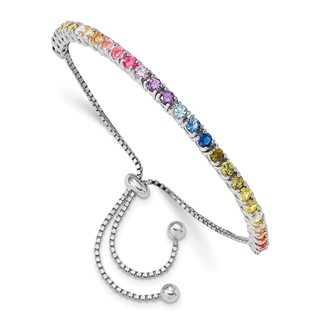 Prizma Sterling Silver Rhodium-plated 3mm Colorful CZ Adjustable Bolo Bracelet