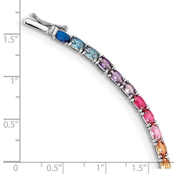 Prizma Sterling Silver Rhodium-plated 7.5 inch Oval Colorful CZ Tennis Bracelet