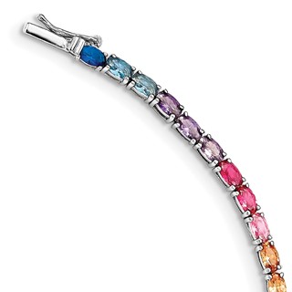 Prizma Sterling Silver Rhodium-plated 7.5 inch Oval Colorful CZ Tennis Bracelet