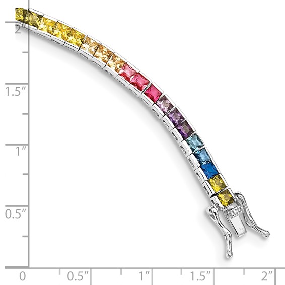 Prizma Sterling Silver Rhodium-plated 7.25 inch Channel-Set Colorful CZ Bracelet
