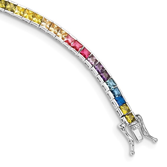 Prizma Sterling Silver Rhodium-plated 7.25 inch Channel-Set Colorful CZ Bracelet