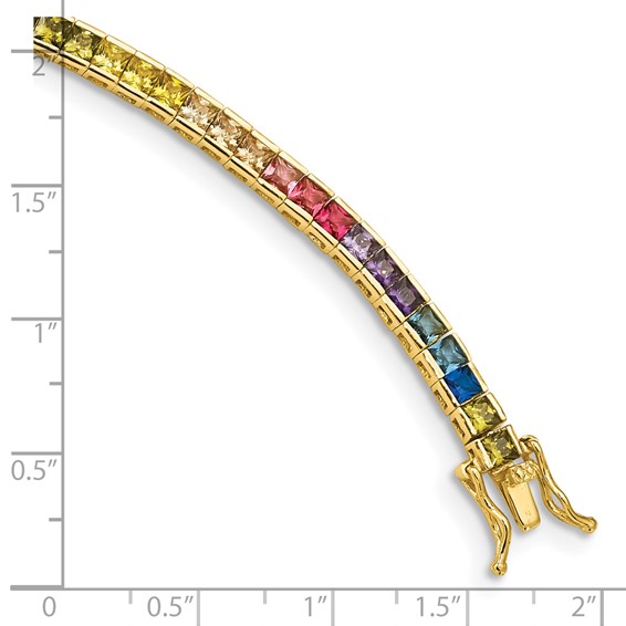 Prizma Sterling Silver Gold-tone 14K Flash Gold-plated 7.25 inch Channel-Set Colorful CZ Bangle