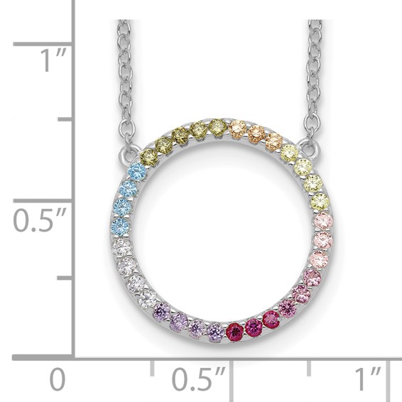 Prizma Sterling Silver Rhodium-plated 16 inch Colorful CZ Open Circle Necklace with 2 inch Extender