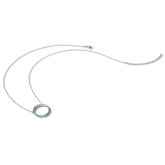 Prizma Sterling Silver Rhodium-plated 16 inch Colorful CZ Open Circle Necklace with 2 inch Extender