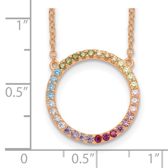 Prizma Sterling Silver Rose-tone 14K Flash Rose Gold-plated 16 inch Colorful CZ Open Circle Necklace with 2 inch Extender