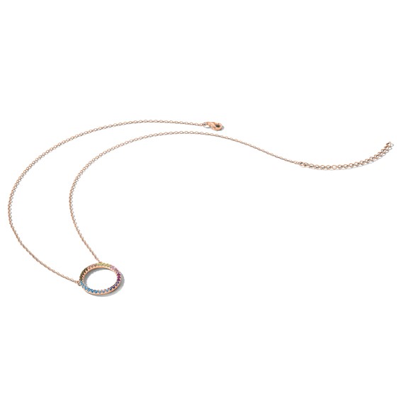 Prizma Sterling Silver Rose-tone 14K Flash Rose Gold-plated 16 inch Colorful CZ Open Circle Necklace with 2 inch Extender
