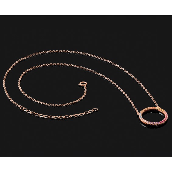 Prizma Sterling Silver Rose-tone 14K Flash Rose Gold-plated 16 inch Colorful CZ Open Circle Necklace with 2 inch Extender