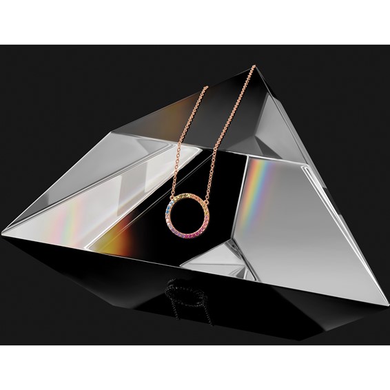 Prizma Sterling Silver Rose-tone 14K Flash Rose Gold-plated 16 inch Colorful CZ Open Circle Necklace with 2 inch Extender