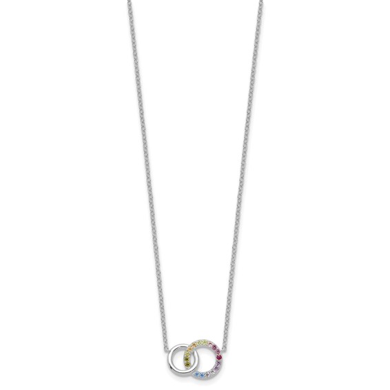 Prizma Sterling Silver Rhodium-plated 16 inch Colorful CZ Intertwined Circle Necklace with 2 inch Extender