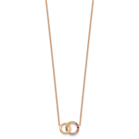 Prizma Sterling Silver Rose-tone 14K Flash Rose Gold-plated 16 inch Colorful CZ Intertwined Circle Necklace with 2 inch Extender