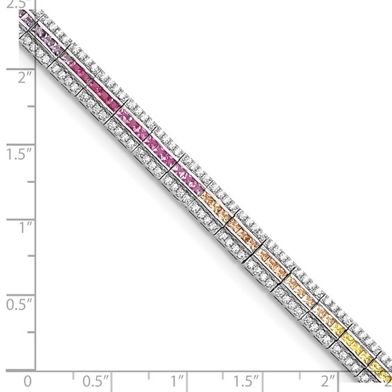 Prizma Sterling Silver Rhodium-plated 7.25 inch Channel-Set White and Colorful and White CZ Bracelet