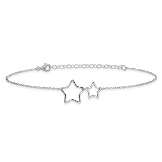 Sterling Silver Rhodium-plated Cut-Out Stars 9 inch Plus 2 inch Extender - Total 11 inch Anklet