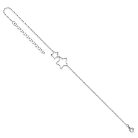 Sterling Silver Rhodium-plated Cut-Out Stars 9 inch Plus 2 inch Extender - Total 11 inch Anklet