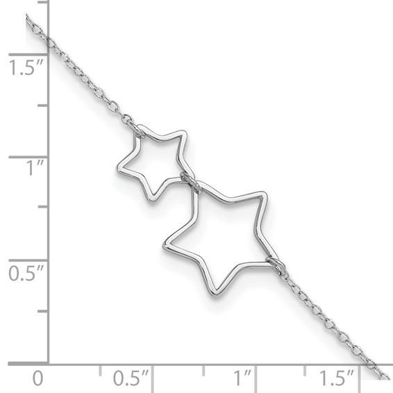 Sterling Silver Rhodium-plated Cut-Out Stars 9 inch Plus 2 inch Extender - Total 11 inch Anklet