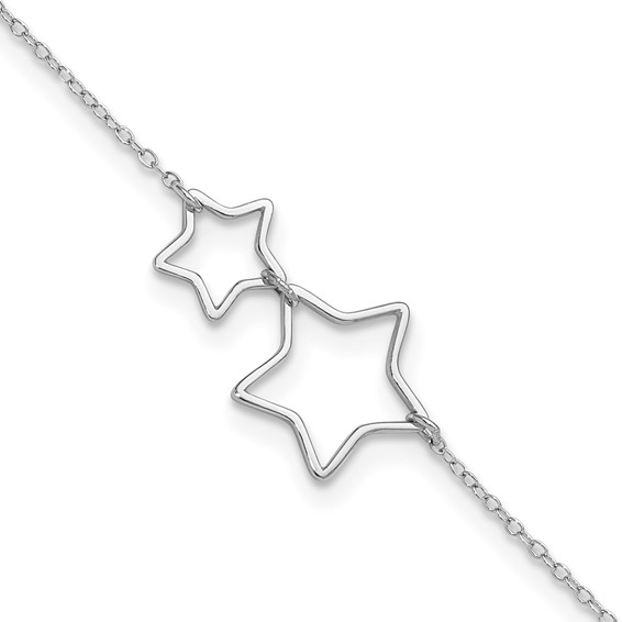 Sterling Silver Rhodium-plated Cut-Out Stars 9 inch Plus 2 inch Extender - Total 11 inch Anklet