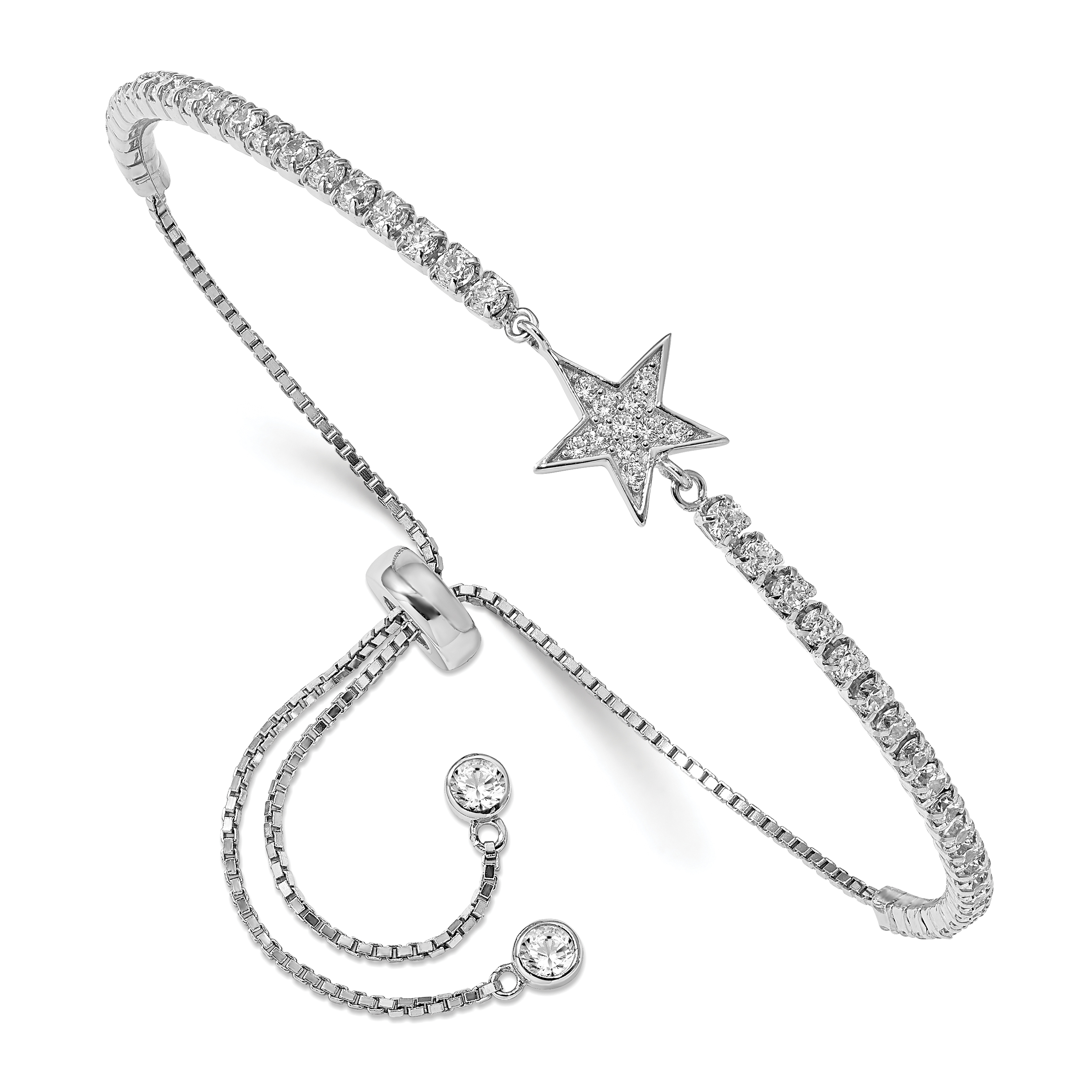 Sterling Silver Rhodium-Plated CZ Star Adjustable Bracelet (QG5672)