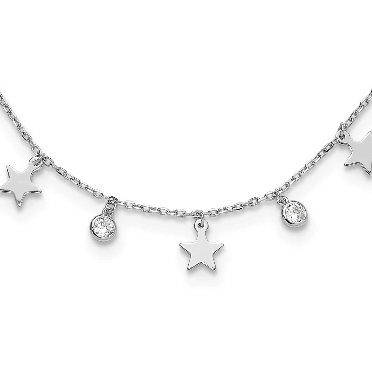 Sterling Silver Rhodium-Plated CZ Star with 2in Ext. Choker (QG5675-12.5)