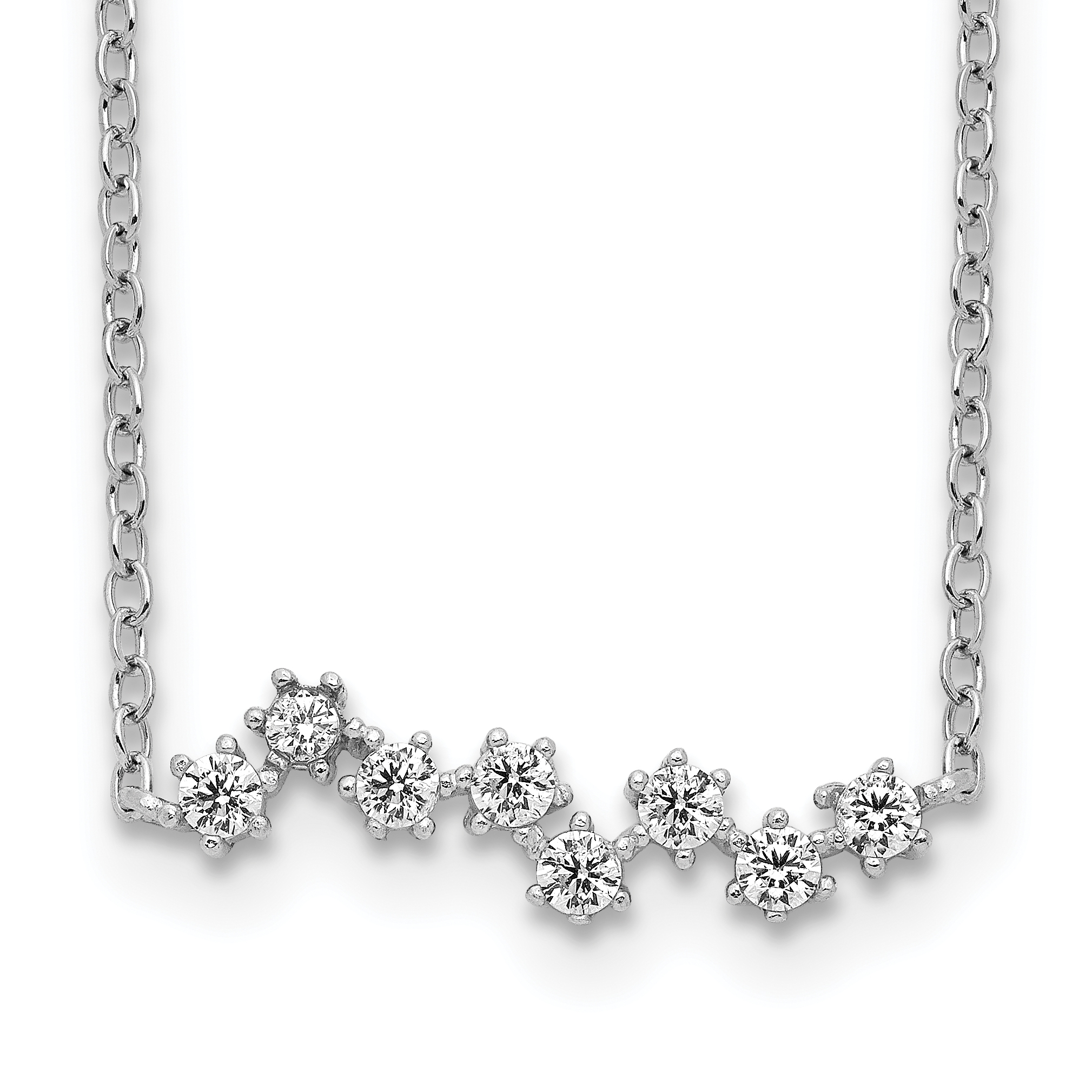 Sterling Silver Rhodium-Plated CZ Stars Pendant w/ 2in Ext. Necklace (QG5682-16)