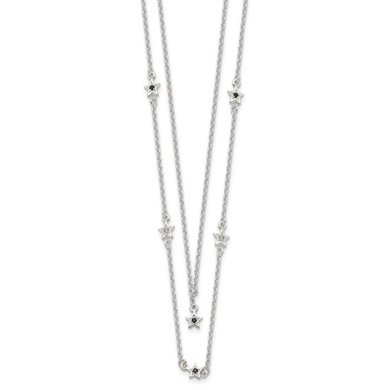Sterling Silver Black and White CZ Stars Layered Necklace