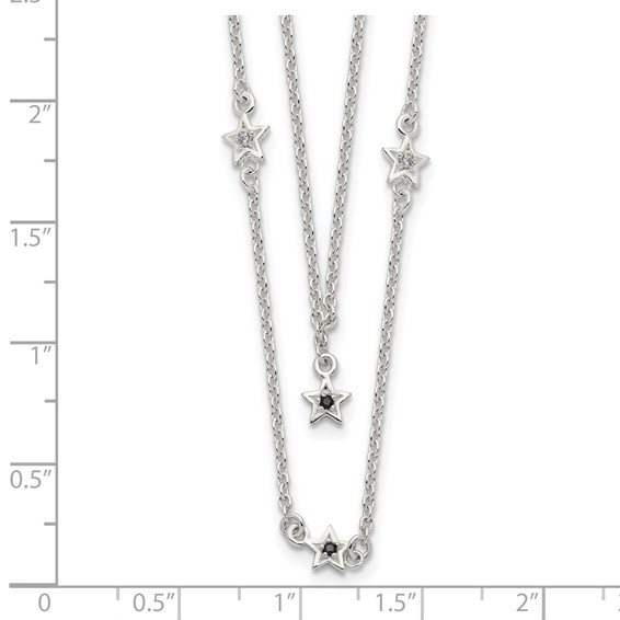Sterling Silver Black and White CZ Stars Layered Necklace