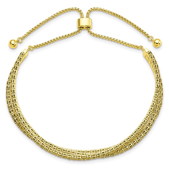 SS Gold-tone August Light Green Triple CZ Adjustable Bracelet