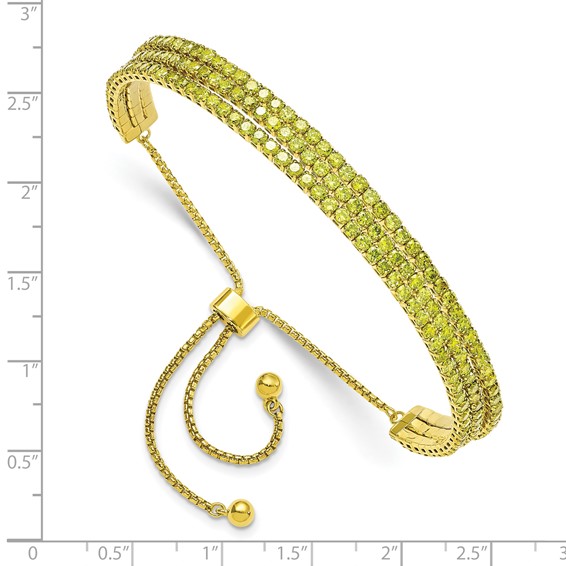SS Gold-tone August Light Green Triple CZ Adjustable Bracelet