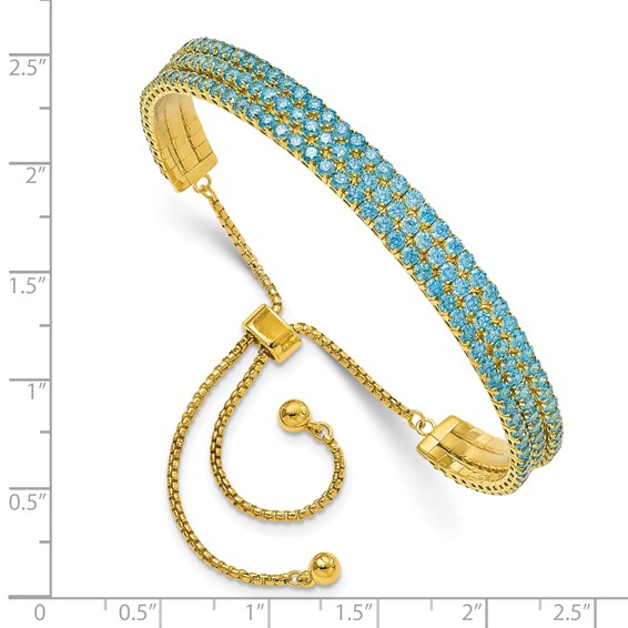SS Rhod Plated December Bright Blue Triple CZ Adjustable Bracelet
