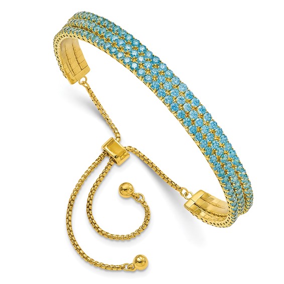 SS Rhod Plated December Bright Blue Triple CZ Adjustable Bracelet