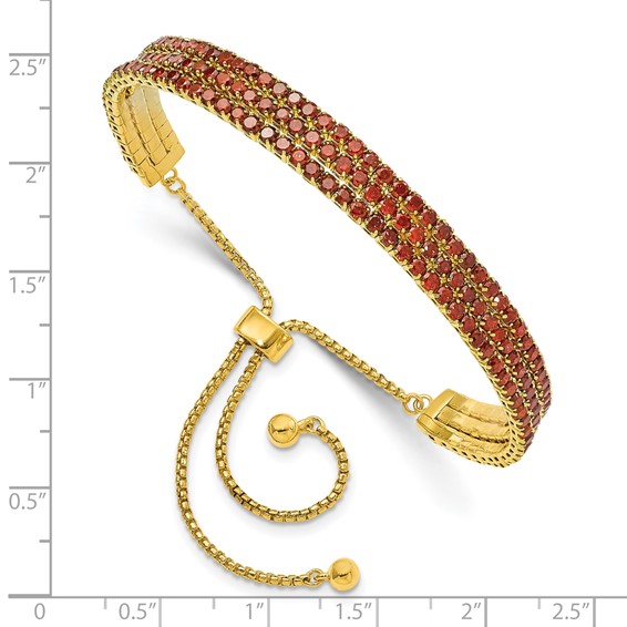 SS Gold-tone January Red Triple CZ Adjustable Bracelet