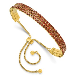 SS Gold-tone January Red Triple CZ Adjustable Bracelet