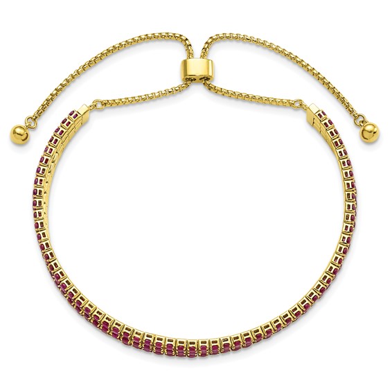 SS Gold-tone July Dark Pink Triple CZ Adjustable Bracelet