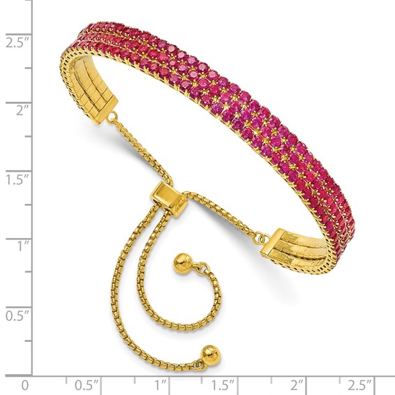 SS Gold-tone July Dark Pink Triple CZ Adjustable Bracelet