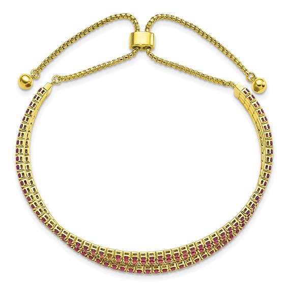 SS Gold-tone June Iridescent Pink Triple CZ Adjustable Bracelet