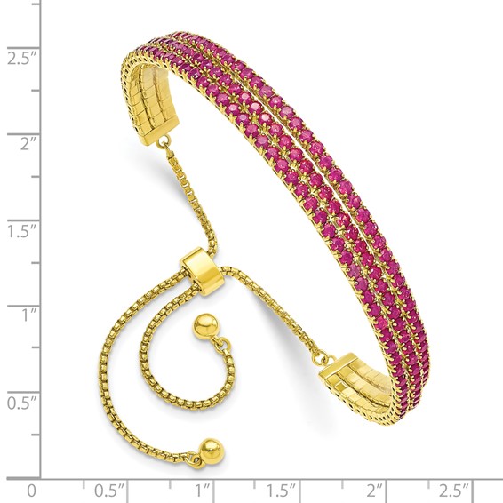 SS Gold-tone June Iridescent Pink Triple CZ Adjustable Bracelet